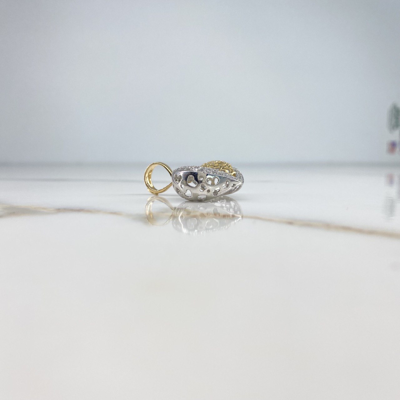 Pendant Heart 6.8gr / 3.2cm / White Zircons Two Yellow White Golds (Offer) &