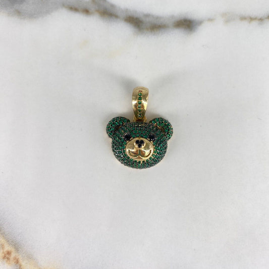 Pendant Bear 5.75gr / 2.5cm / Face Green Black Zircons Yellow Gold $