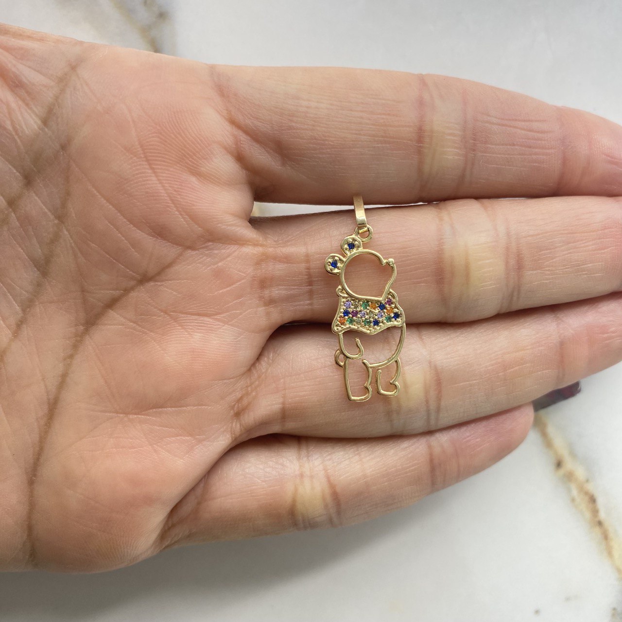 Pendant Honey Bear 1.65gr / 3cm / Colored Zirconia Silhouette Yellow Gold $
