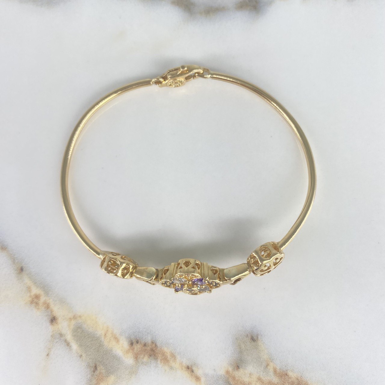 Bracelet Hug Flower 10.8gr / 17cm / Colored Zircons Yellow Gold &