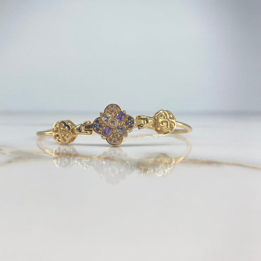 Bracelet Hug Flower 10.8gr / 17cm / Colored Zircons Yellow Gold &