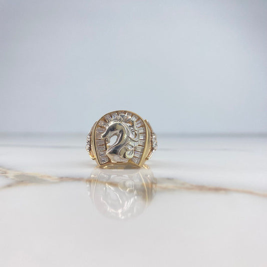 Horseshoe Ring Horse 10.75gr / Size 10 1/4 / White Zircons Two-tone Yellow and White Gold (Offer) &