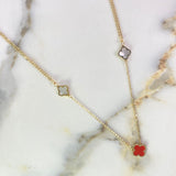 Classic Link Chain Clovers 4.25gr / 45cm / 1.1mm White Mother-of-Pearl Amber Red Yellow Gold +4 $