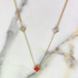 Classic Link Chain Clovers 4.25gr / 45cm / 1.1mm White Mother-of-Pearl Amber Red Yellow Gold +4 $