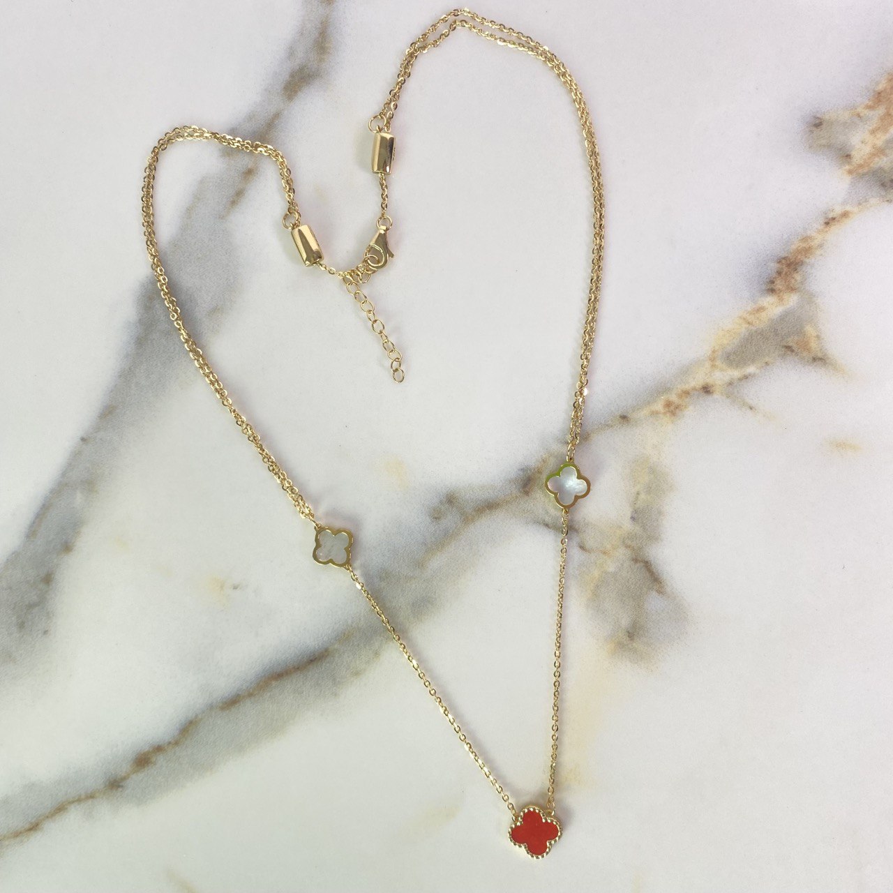 Classic Link Chain Clovers 4.25gr / 45cm / 1.1mm White Mother-of-Pearl Amber Red Yellow Gold +4 $