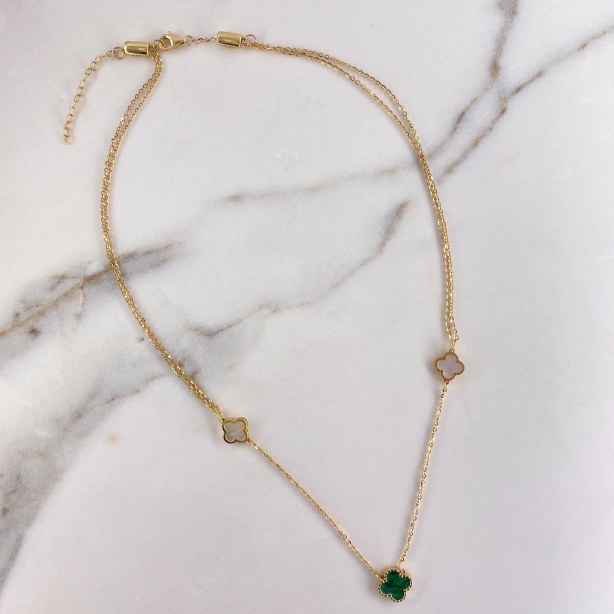 Classic Link Chain Treboles VCyA 4.2gr / 45cm / 1.2mm White Nacre Green Malachite Yellow Gold +4 &