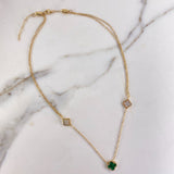 Classic Link Chain Treboles VCyA 4.2gr / 45cm / 1.2mm White Nacre Green Malachite Yellow Gold +4 &