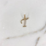 Pendant Letter T 0.7gr / 2cm / White Zirconia Yellow Gold $