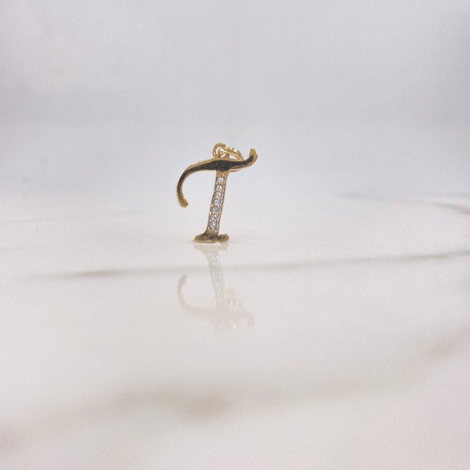 Pendant Letter T 0.7gr / 2cm / White Zirconia Yellow Gold $