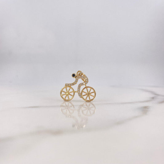 Pendant Cyclist 1.35gr / 2cm / White Zirconia Black Yellow Gold $