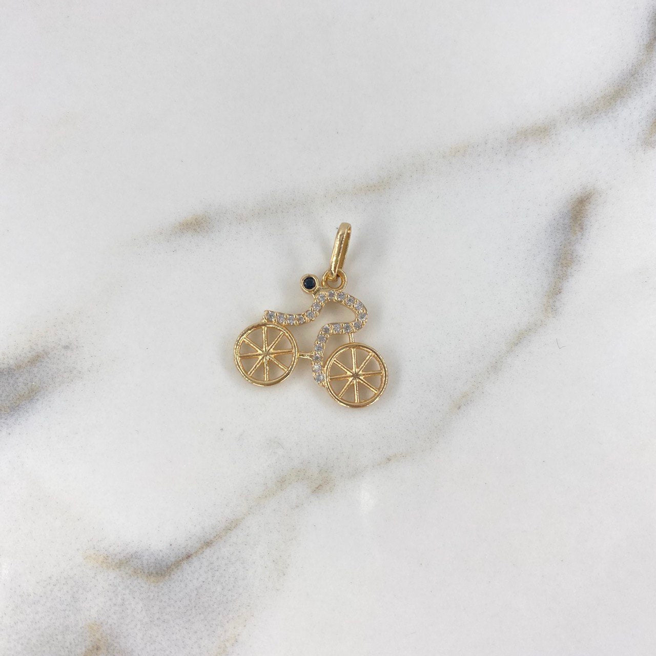 Pendant Cyclist 1.35gr / 2cm / White Zirconia Black Yellow Gold $