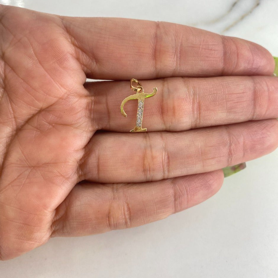 Pendant Letter T 0.75gr / 2cm / White Zircons Yellow Gold $