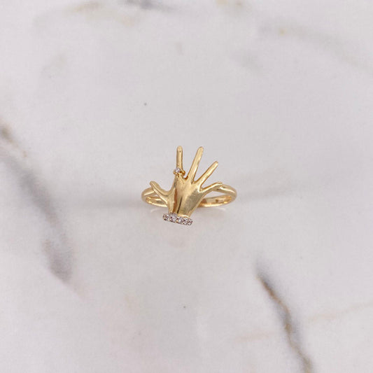 Ring Hand 2.75gr / Size 7 / White Zircons Two-tone Yellow and White Gold $