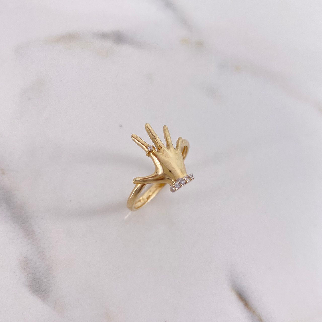 Ring Hand 2.75gr / Size 7 / White Zircons Two-tone Yellow and White Gold $
