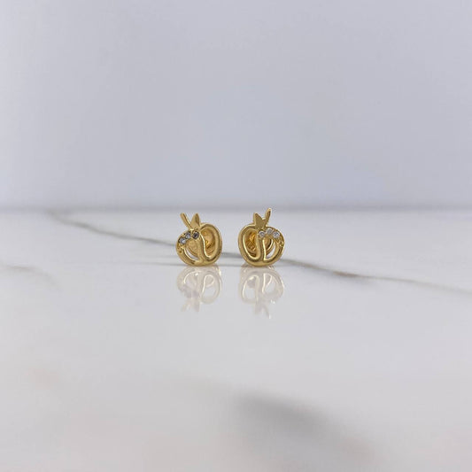 Stud Earrings Apples 0.9gr / White Zirconia Yellow Gold &