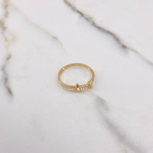 Love Ring 1.15gr / Size 5 1/2 / White Zircons Yellow Gold $