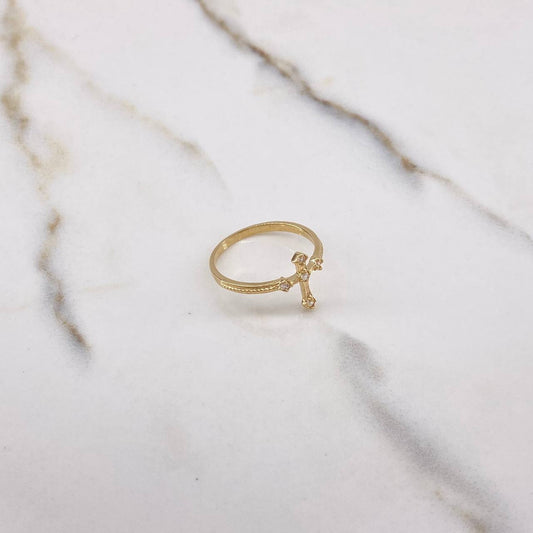 Cross Ring 1.8gr / T7 / White Zircons Yellow Gold $