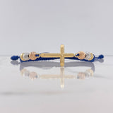Blue Cross Bracelet 2.6gr / 6mm Beads Diamond Cut Three Golds $