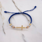Blue Cross Bracelet 2.6gr / 6mm Beads Diamond Cut Three Golds $