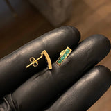Stud Earrings Topos 1.9gr/1.1cm Emerald 35pts Lobster Claw Butterfly Yellow Gold (Jewel)*