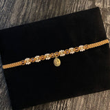 Khaki Floral Choker Virgin Miraculous Crystal Beads 3mm Diamond Cut Yellow Gold Bracelet*