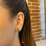 Stud Earrings Topos 1.9gr/1.1cm Emerald 35pts Lobster Claw Butterfly Yellow Gold (Jewel)*