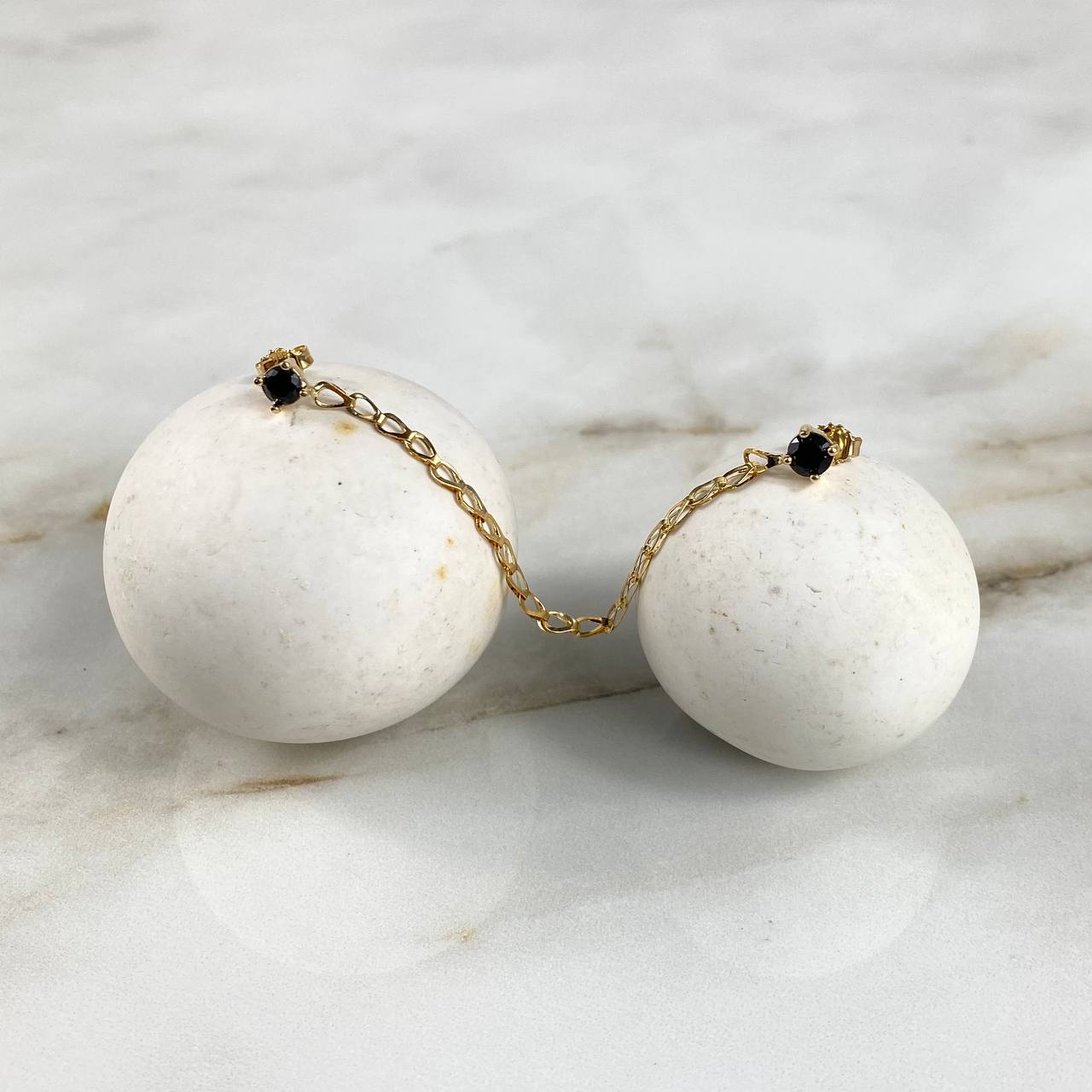 Stud Earrings Round Spike Hanging 2.05gr / 7.5cm / 2.7mm Black Swarovski Crystals Yellow Gold (Jewel)