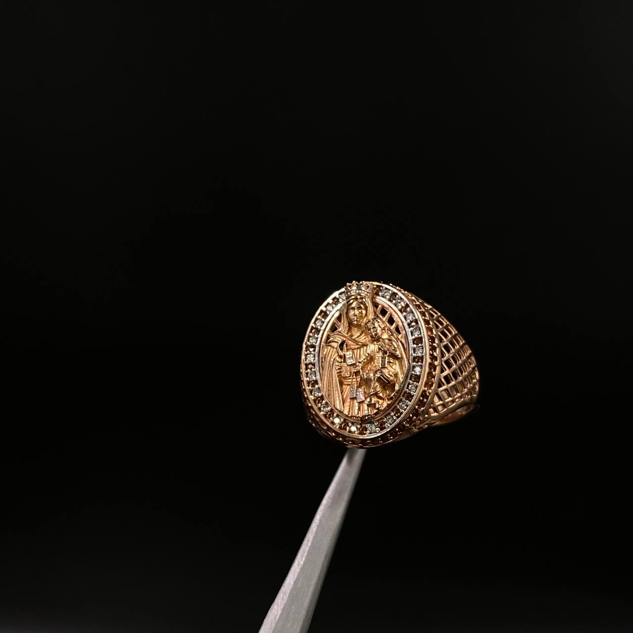 Ring Virgin of Carmen 9.45gr / Size 11 1/4 White Zircons Two-tone White and Rose Gold &