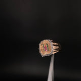 Virgin Guadalupe Ring 6.05gr / Size 10 3/4 White green Fuchsia Zircons Rose Gold &