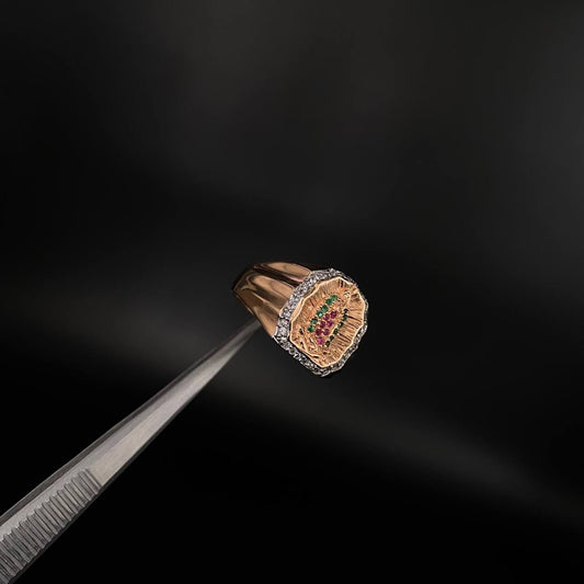 Virgin Guadalupe Ring 6.05gr / Size 10 3/4 White green Fuchsia Zircons Rose Gold &