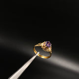 Lotus Flower Ring 2gr / T6 3/4 / Solitaire Purple Pink Zircons Yellow Gold&