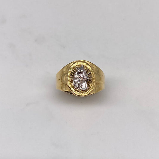 Horse Signet Ring 6.1gr / T10 1/4 Diamond Cut Two-tone Yellow White$