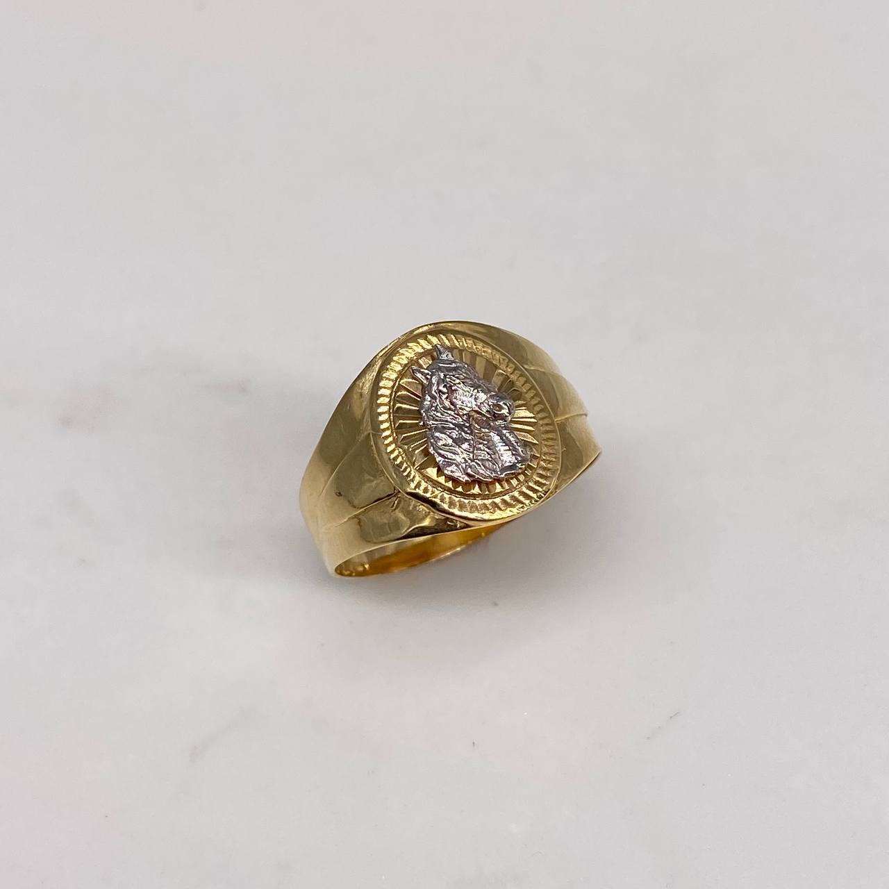 Horse Signet Ring 6.1gr / T10 1/4 Diamond Cut Two-tone Yellow White$
