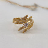 Crossed Laurel Ring 4.2gr / Size 6 3/4 / White Zircons Yellow Gold$
