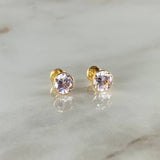 Stud Earrings Bezel 1.45gr / 7mm White Zircon Yellow Gold 18K