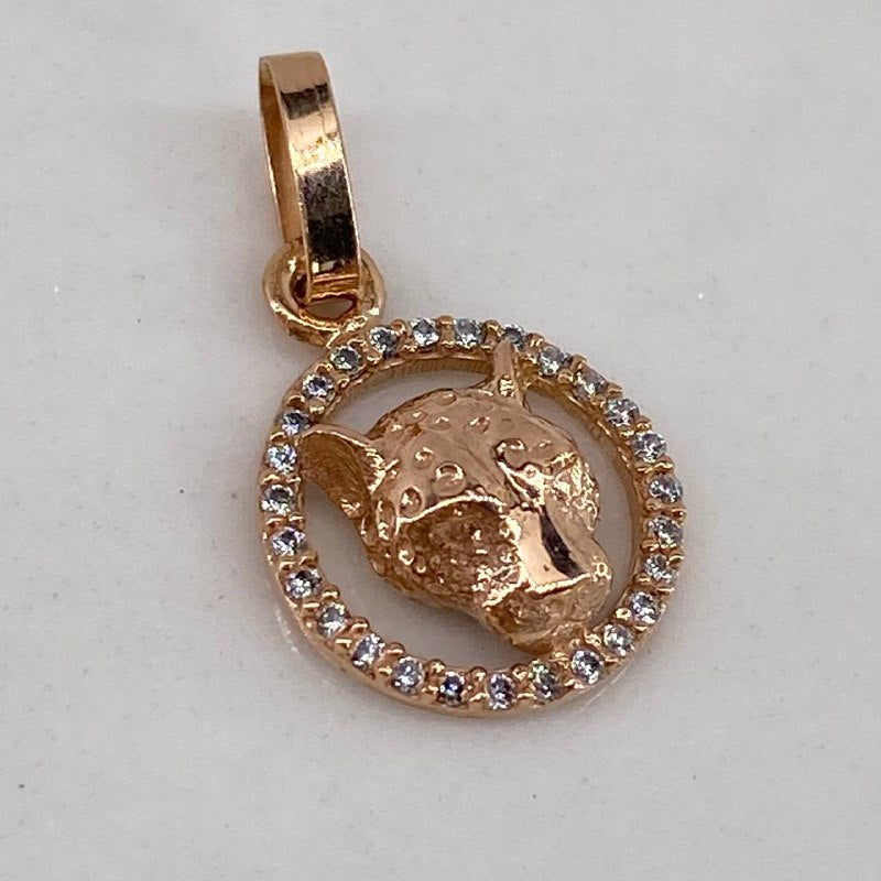 Pendant Panther Face 0.8gr / 1.5cm / White Zircons Rose Gold$