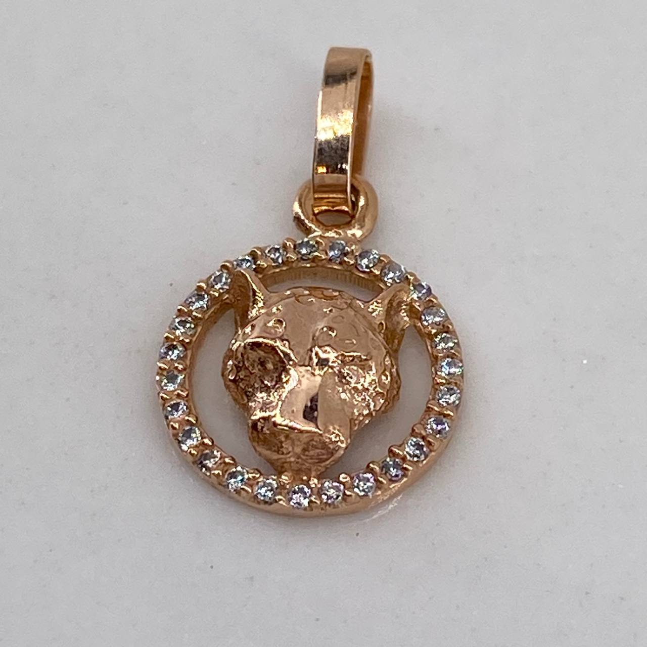 Pendant Panther Face 0.8gr / 1.5cm / White Zircons Rose Gold$