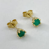 Stud Earrings Circle 1.4gr / 1.5cm / 68Pts Emerald Six Claws Yellow Gold (Jewel)$