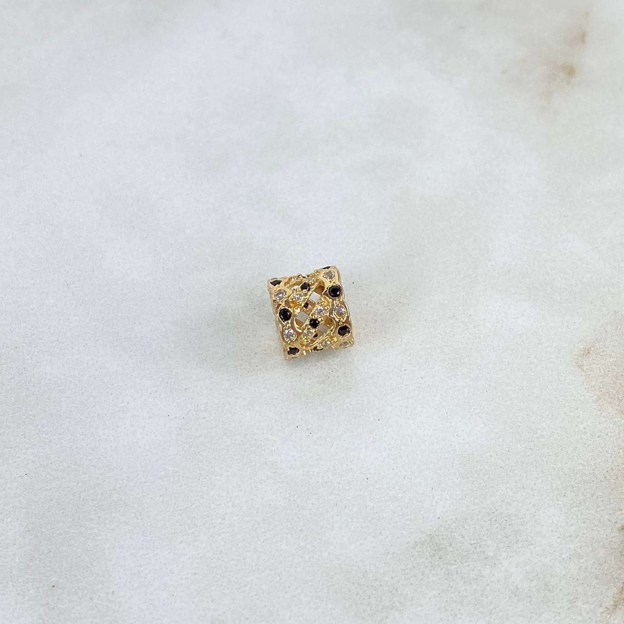 Charm Spiral Striped Hoop 1.75gr / 0.7cm / 8mm Black White Zircons Yellow Gold ©