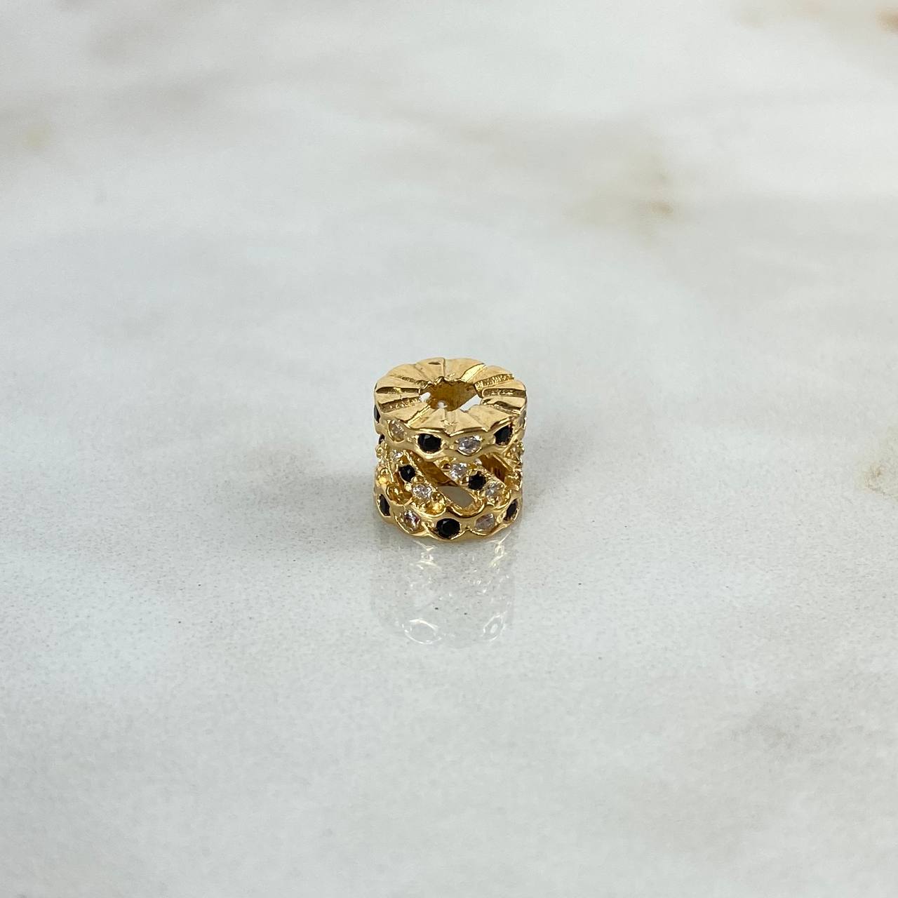 Charm Spiral Striped Hoop 1.75gr / 0.7cm / 8mm Black White Zircons Yellow Gold ©