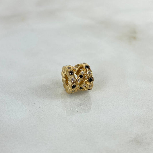 Charm Spiral Striped Hoop 1.75gr / 0.7cm / 8mm Black White Zircons Yellow Gold ©