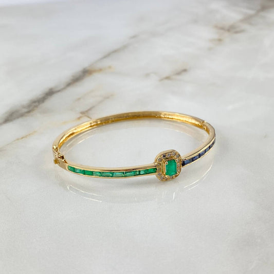 Stud Earrings Circle in Basket 2.55gr / 34 pts Emeralds 18K Yellow Gold (Jewel)