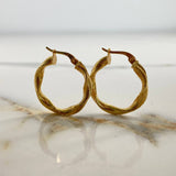 Hoop Earrings Beautiful 2.35gr / 2.5cm / Striped Twisted Yellow Gold &