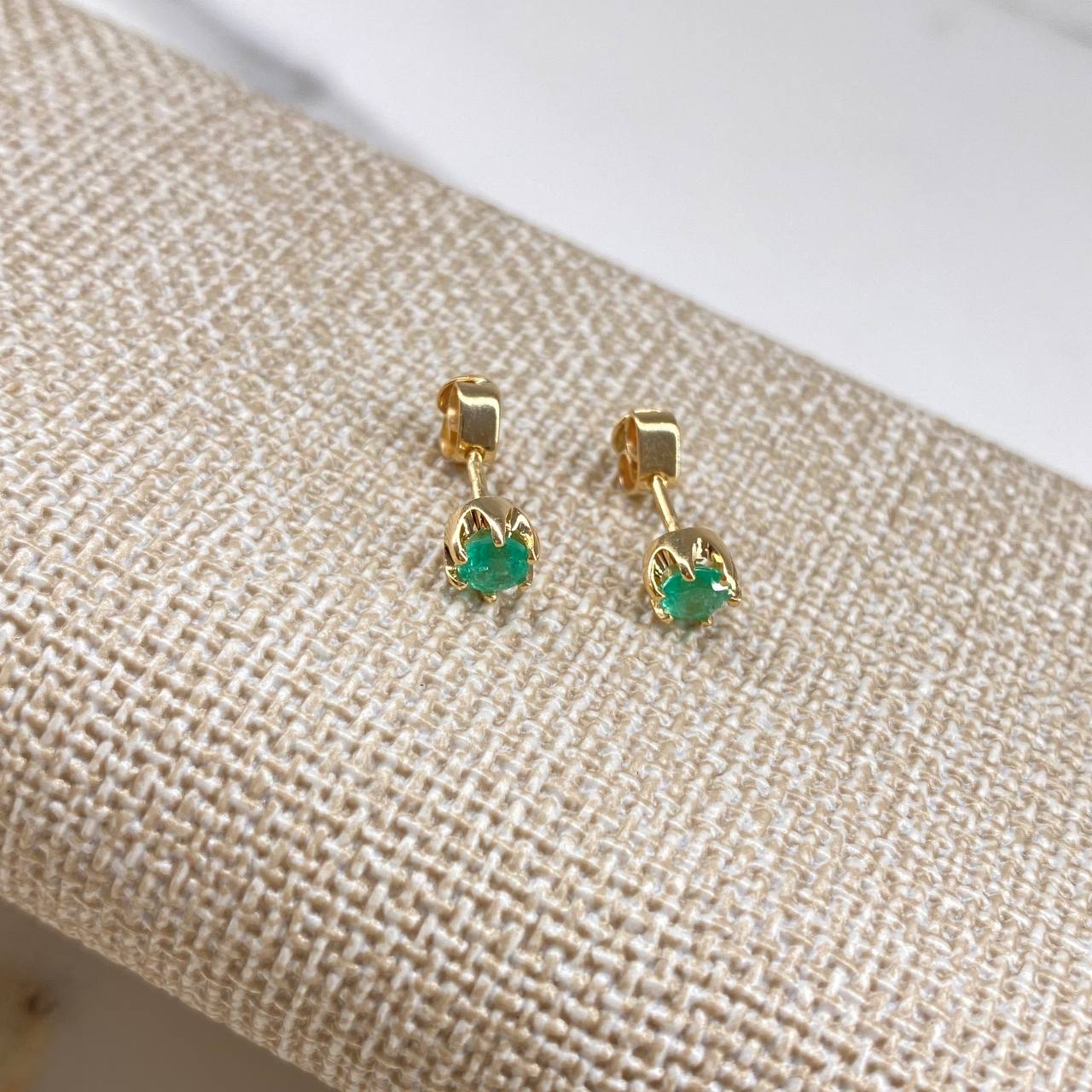 Stud Earrings Bezel 1.85gr / 1cm / 50 Pts Emerald Yellow Gold (Jewelry Offer) &