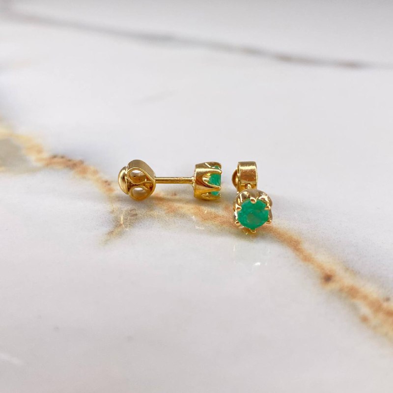 Stud Earrings Bezel 1.85gr / 1cm / 50 Pts Emerald Yellow Gold (Jewelry Offer) &