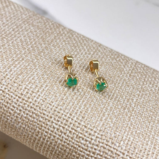 Stud Earrings Bezel 1.85gr / 1cm / 50 Pts Emerald Yellow Gold (Jewelry Offer) &