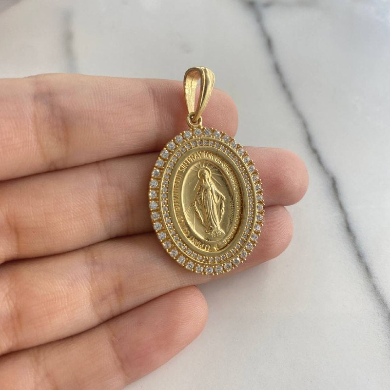 Pendant Miraculous Virgin 6.75gr / 4cm / White Zircons Yellow Gold $