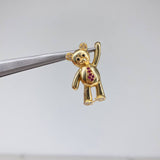 Pendant Bear 2.1gr / 2.5cm / White Black Fuchsia Zircons Tie Yellow Gold &