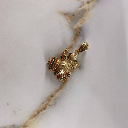 Pendant Frog 6.65gr / 3.5cm / Colored Zircons Yellow Gold &