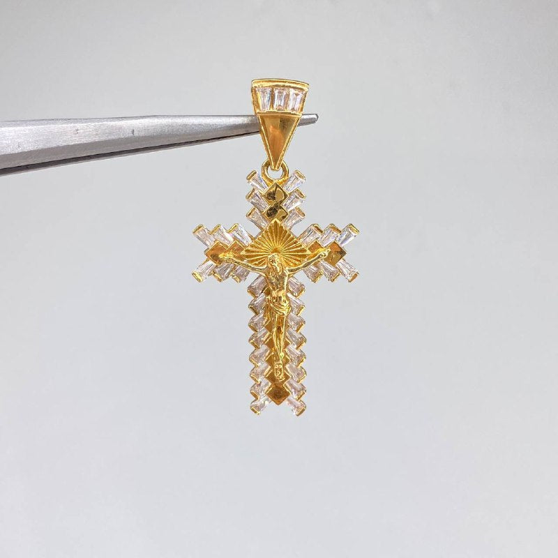 Pendant Cruz Cristo 6gr / 4.5cm / White Zircons Yellow Gold $